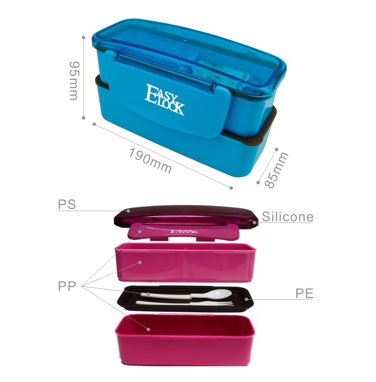 Easylock Airtight Lockable Microwave PP Plastic Dividers Cheap Kids Lunch Box with Fork